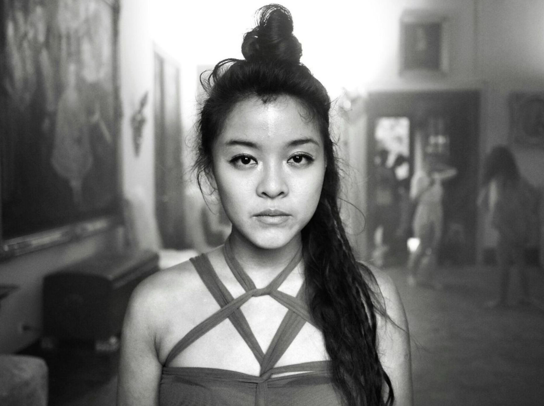 Black and white portrait of Lucy from a performance project